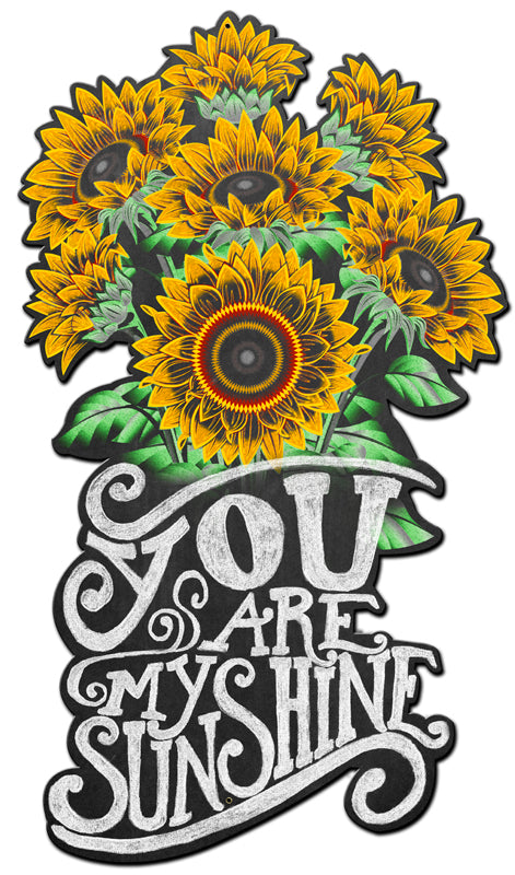 You Are My Sunshine Sunflowers Plasma Shape Vintage Sign, Home & Garden, Metal Sign, Wall Art, 24 X 14 Inches