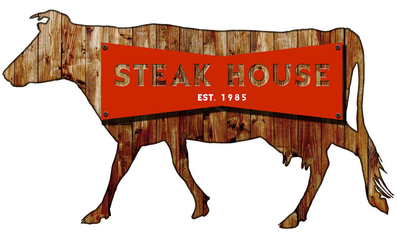 3-D Steakhouse  Vintage Sign, 3-D, Metal Sign, Wall Art, 30 X 18 Inches