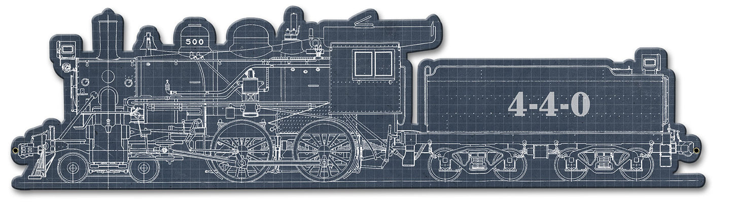Train Blue Print 4-4-0, Trains, Metal Sign, Wall Art, 25 X 6 Inches