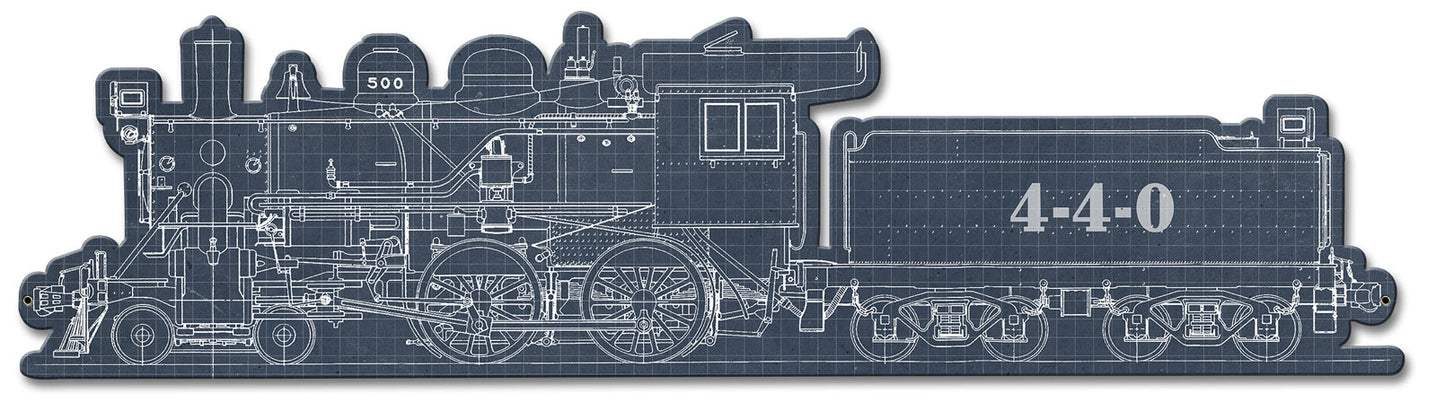 Train Blue Print 4-4-0, Trains, Metal Sign, Wall Art,  X  Inches