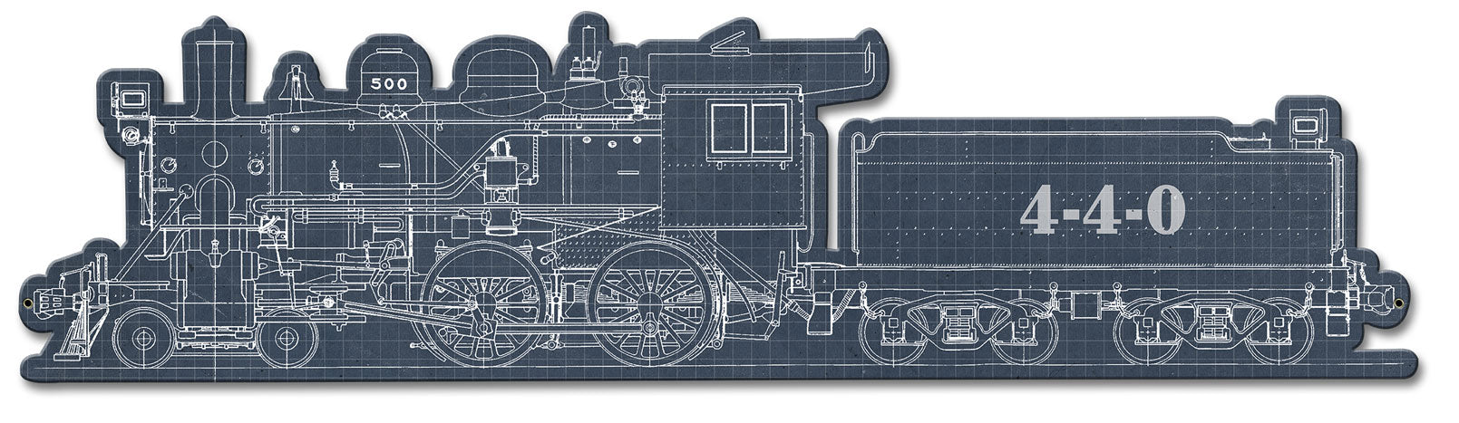 Train Blue Print 4-4-0, Trains, Metal Sign, Wall Art,  X  Inches