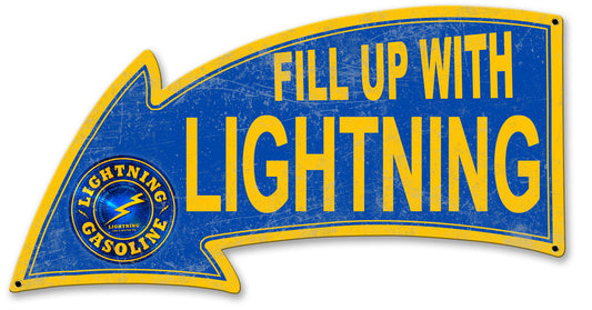 Fill Up With Lightning Gasoline Arrow, Oil & Petro, Metal Sign, Wall Art, 26 X 14 Inches
