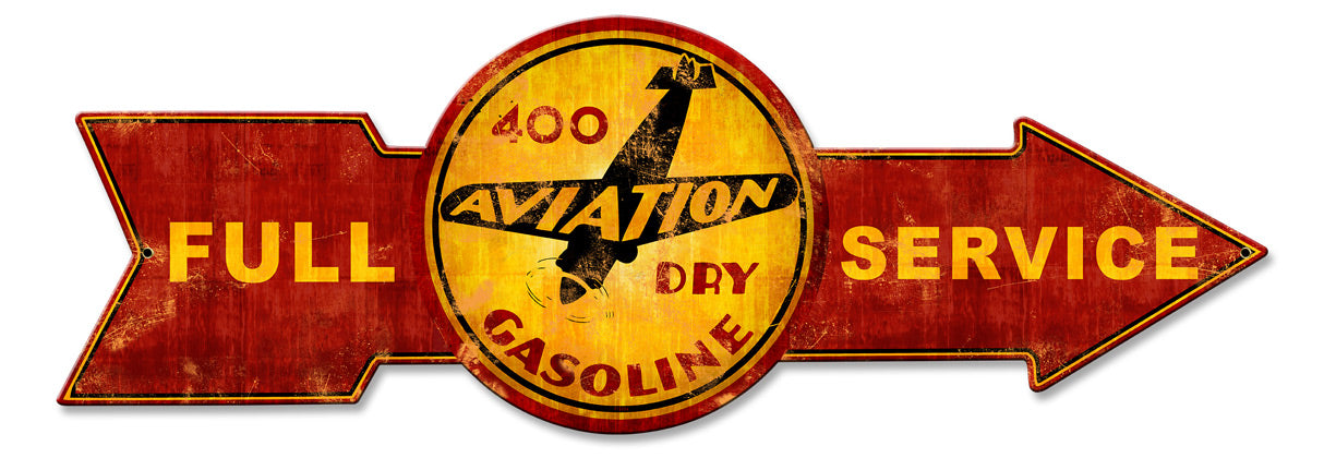 Full Service 400 Aviation Dry Gasoline, Oil & Petro, Metal Sign, Wall Art, 32 X 11 Inches