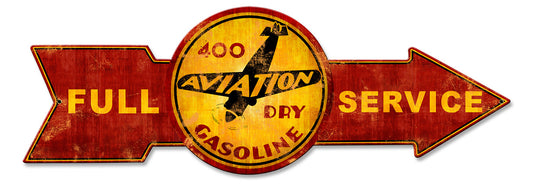 Full Service 400 Aviation Dry Gasoline, Oil & Petro, Metal Sign, Wall Art, 32 X 11 Inches
