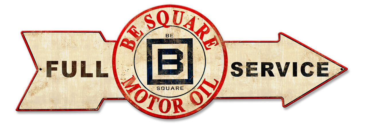 Full Service Be Square Motor Oil, Oil & Petro, Metal Sign, Wall Art, 32 X 11 Inches
