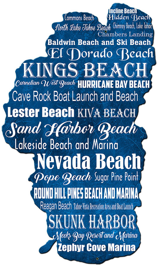 Lake Tahoe Beaches, Travel, Metal Sign, Wall Art,  X  Inches