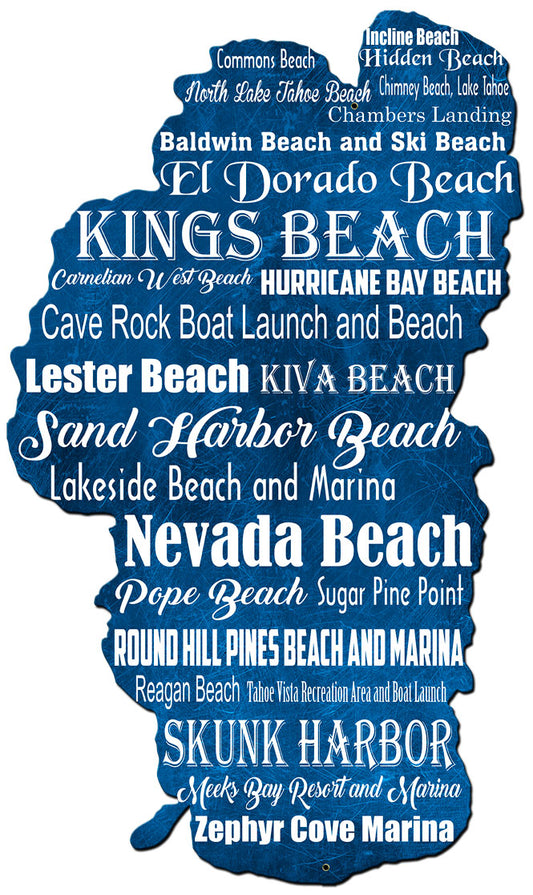 Lake Tahoe Beaches, Travel, Metal Sign, Wall Art, 18 X 30 Inches