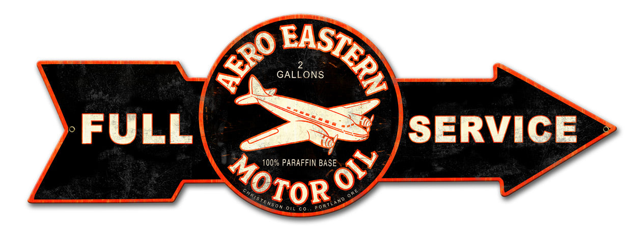 Full Service Aero Eastern Motor Oil, Oil & Petro, Metal Sign, Wall Art, 32 X 11 Inches