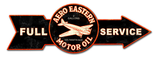 Full Service Aero Eastern Motor Oil, Oil & Petro, Metal Sign, Wall Art, 32 X 11 Inches