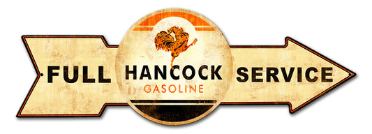 Full Service Hancock Gasoline, Oil & Petro, Metal Sign, Wall Art, 32 X 11 Inches