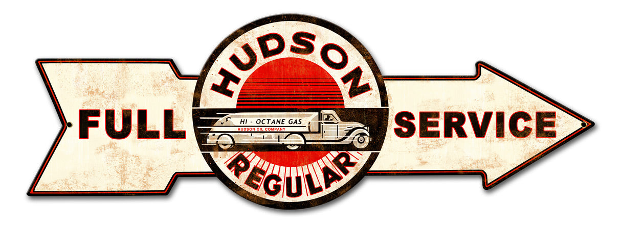 Full Service Hudson Regular, Oil & Petro, Metal Sign, Wall Art, 32 X 11 Inches