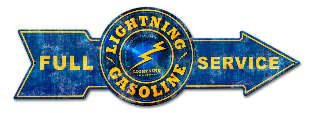 Full Service Lightning Gasoline, Oil & Petro, Metal Sign, Wall Art, 32 X 11 Inches