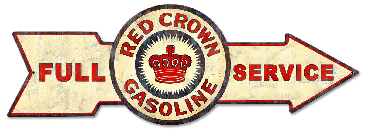 Full Red Crown Gasoline, Oil & Petro, Metal Sign, Wall Art, 32 X 11 Inches
