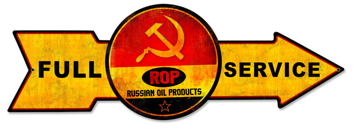 Full Service Russian Oil Products, Oil & Petro, Metal Sign, Wall Art, 32 X 11 Inches