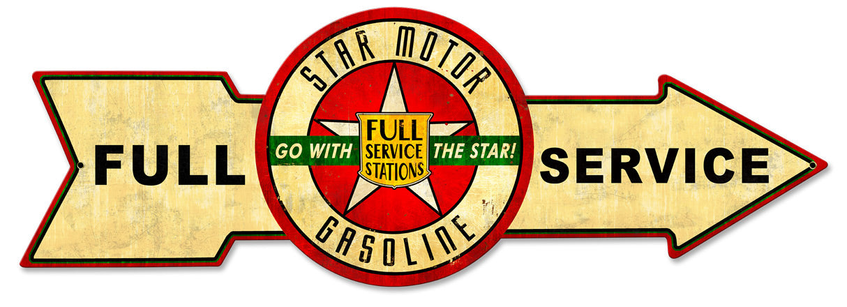 Full Service Star Motor Gasoline, Oil & Petro, Metal Sign, Wall Art, 32 X 11 Inches