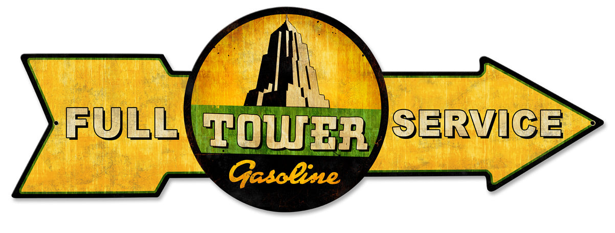 Full Service Tower Gasoline, Oil & Petro, Metal Sign, Wall Art, 32 X 11 Inches