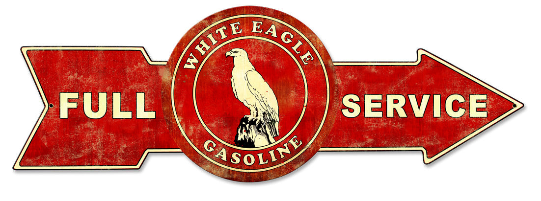 Full Service White Eagle Gasoline, Oil & Petro, Metal Sign, Wall Art, 32 X 11 Inches
