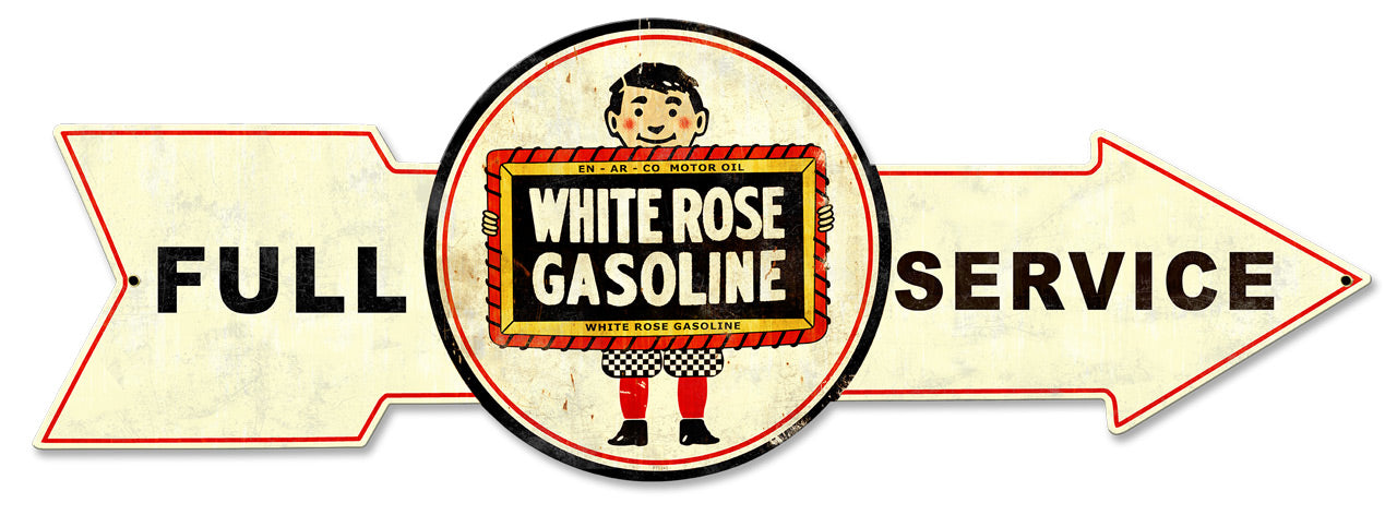 Full Service White Rose Gasoline, Oil & Petro, Metal Sign, Wall Art, 32 X 11 Inches