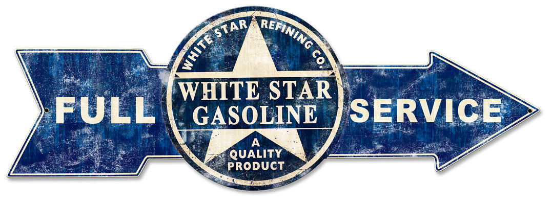 Full Service White Star Gasoline, Oil & Petro, Metal Sign, Wall Art, 32 X 11 Inches