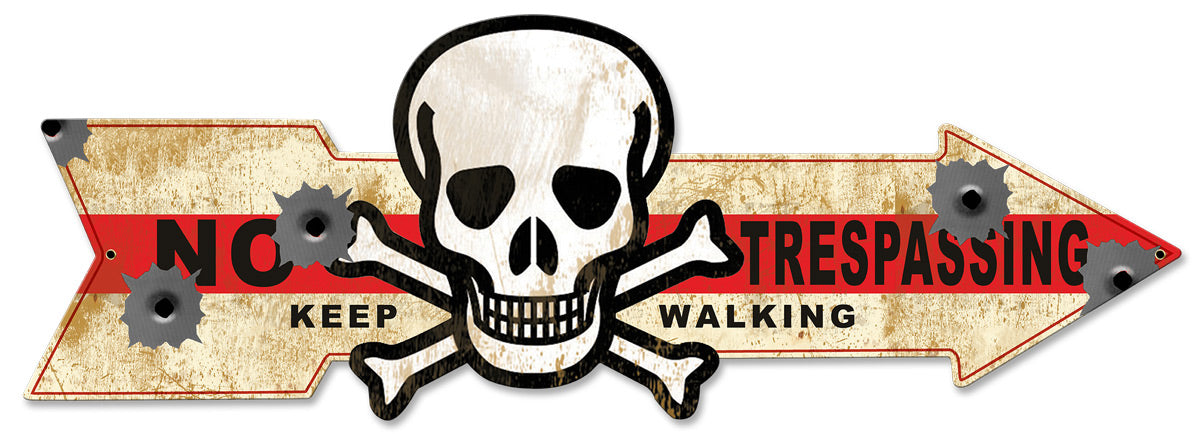 No Trespassing Keep Walking Arrow, Oil & Petro, Metal Sign, Wall Art, 32 X 11 Inches