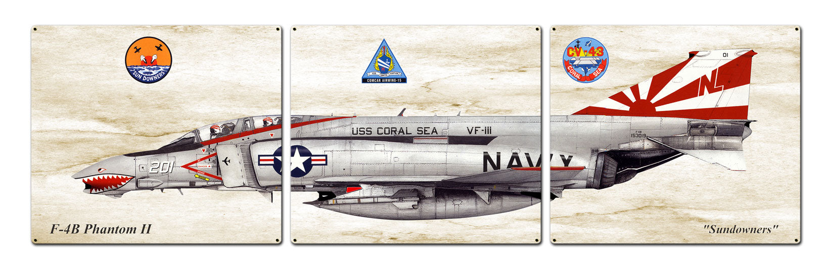 F-4B Phantom II, Aviation, Metal Sign, Wall Art, 14 X 12 Inches