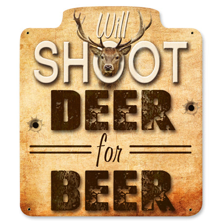 Will Shoot For Beer Vintage Sign, Man Cave, Metal Sign, Wall Art, 12 X 12 Inches