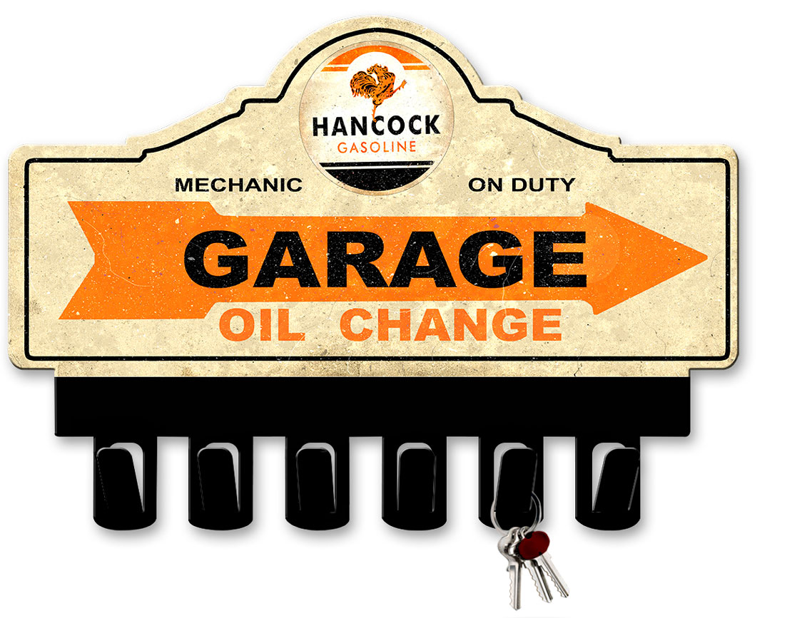 Hancock Gasoline Key Hanger Vintage Sign, Oil & Petro, Metal Sign, Wall Art, 14 X 10 Inches