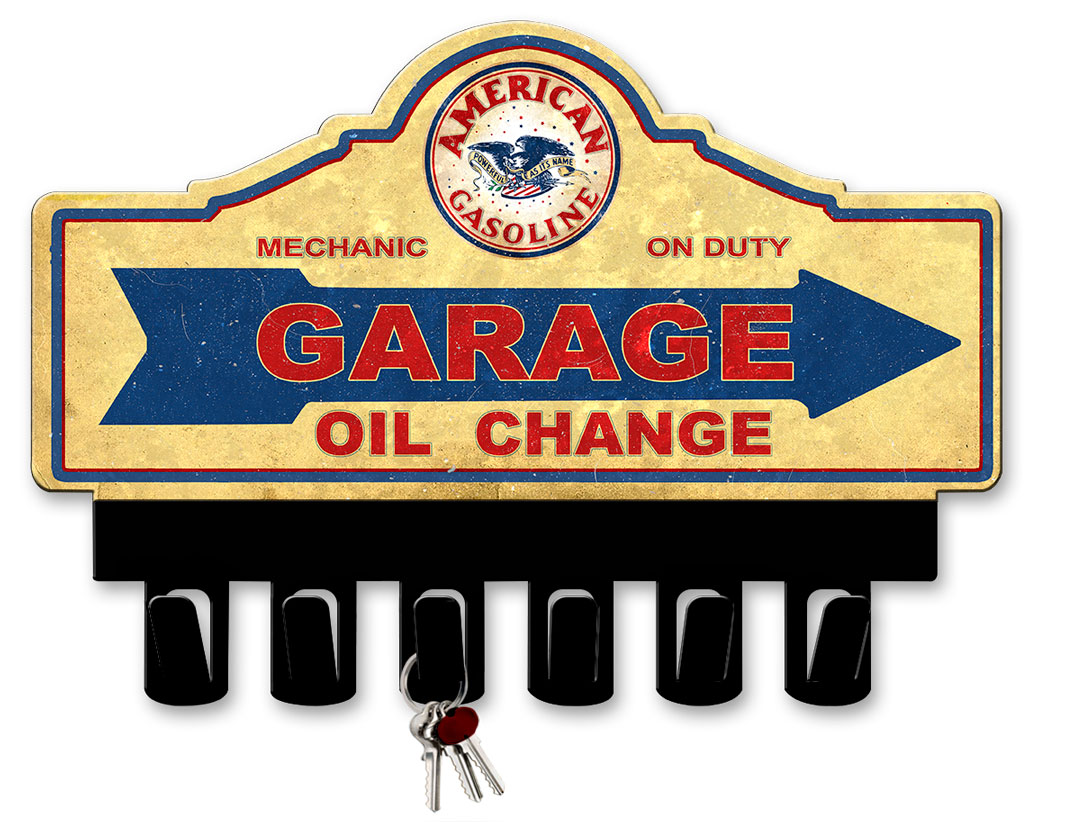 American Gas Key Hanger Vintage Sign, Oil & Petro, Metal Sign, Wall Art, 14 X 10 Inches