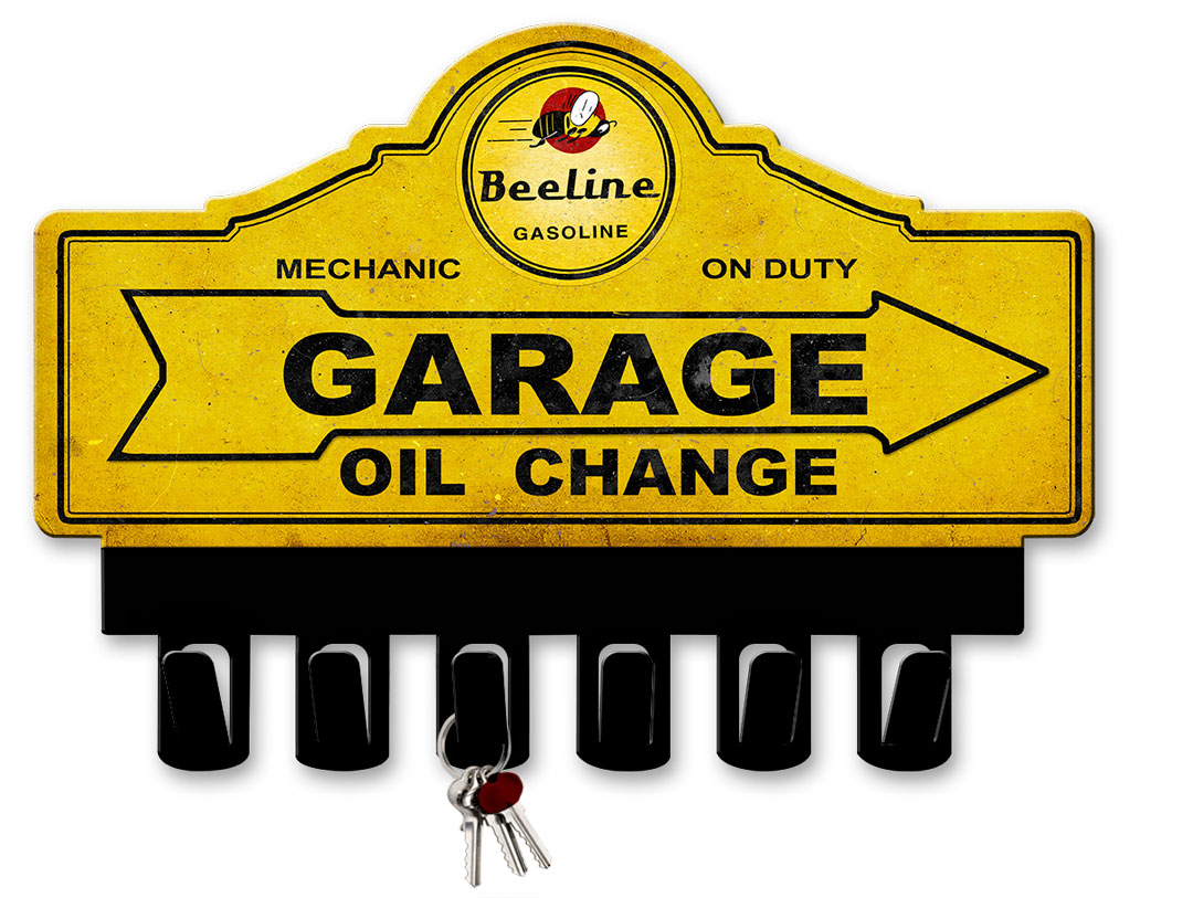 Beeline Gasoline Key Hanger Vintage Sign, Oil & Petro, Metal Sign, Wall Art, 14 X 10 Inches