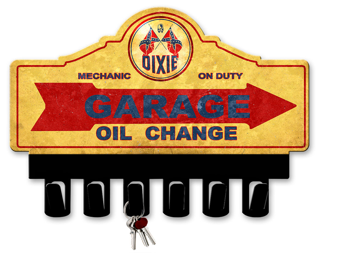 Dixie Gasoline Key Hanger Vintage Sign, Oil & Petro, Metal Sign, Wall Art, 14 X 10 Inches