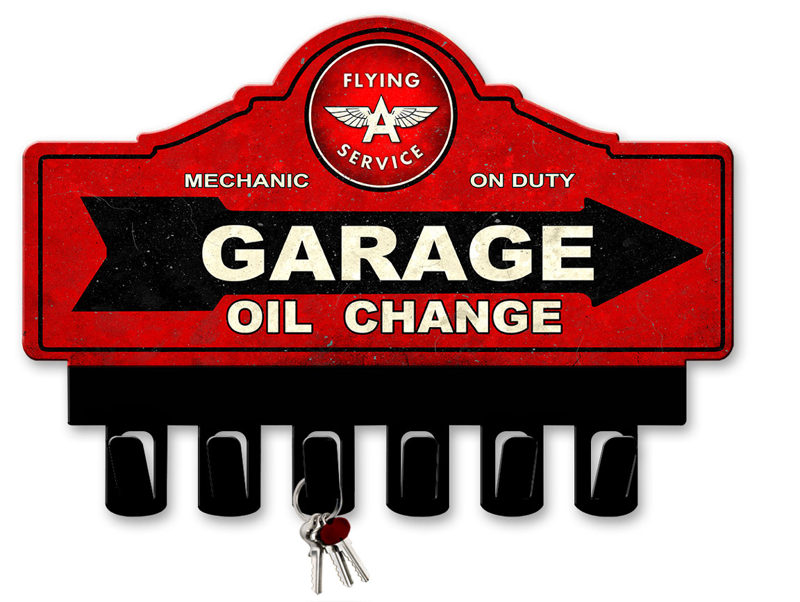 Flying A Gasoline Key Hanger Vintage Sign, Oil & Petro, Metal Sign, Wall Art, 14 X 10 Inches