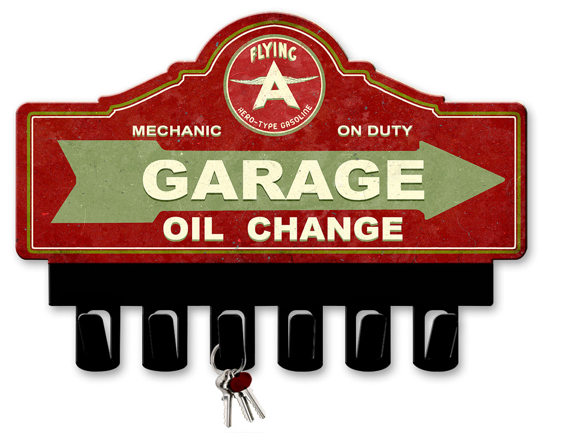 Green Flying A Gasoline Key Hanger Vintage Sign, Oil & Petro, Metal Sign, Wall Art, 14 X 10 Inches