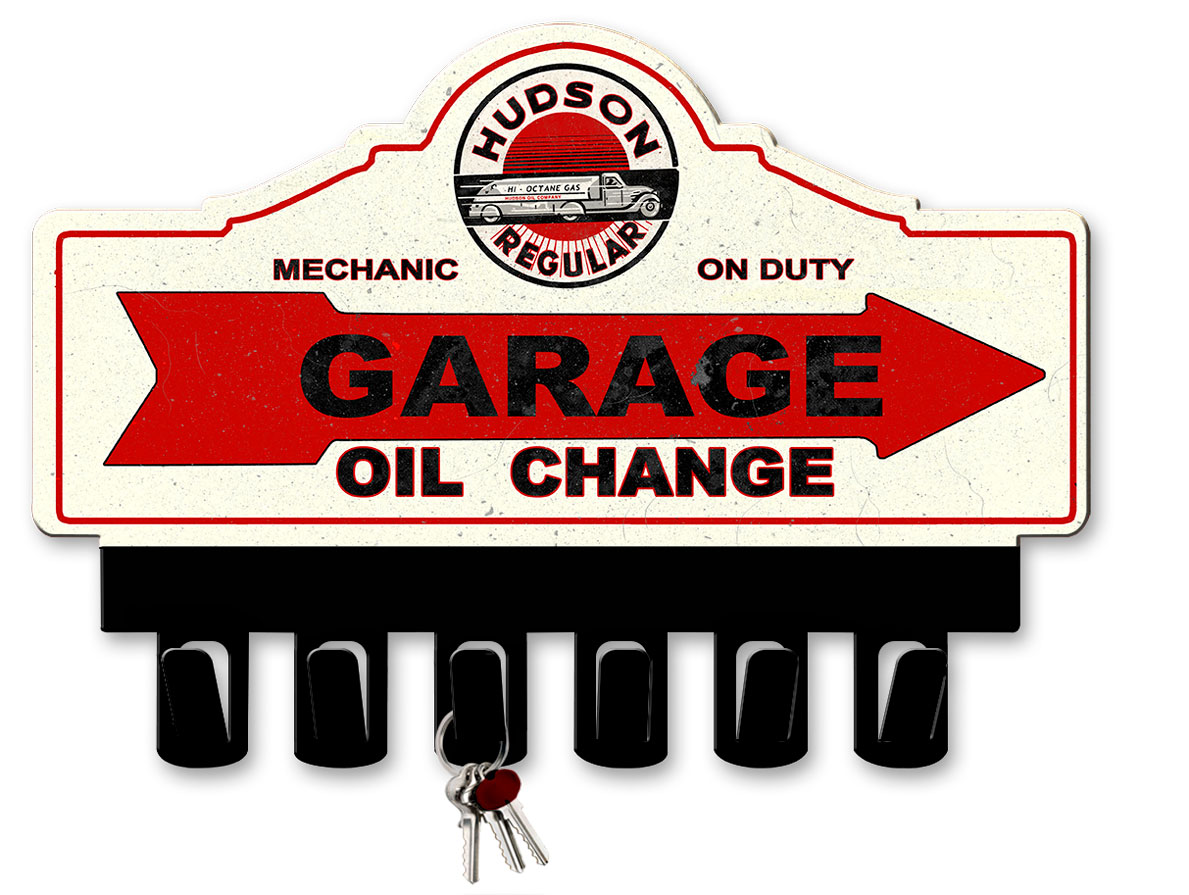 Hudson Gasoline Key Hanger Vintage Sign, Oil & Petro, Metal Sign, Wall Art, 14 X 10 Inches