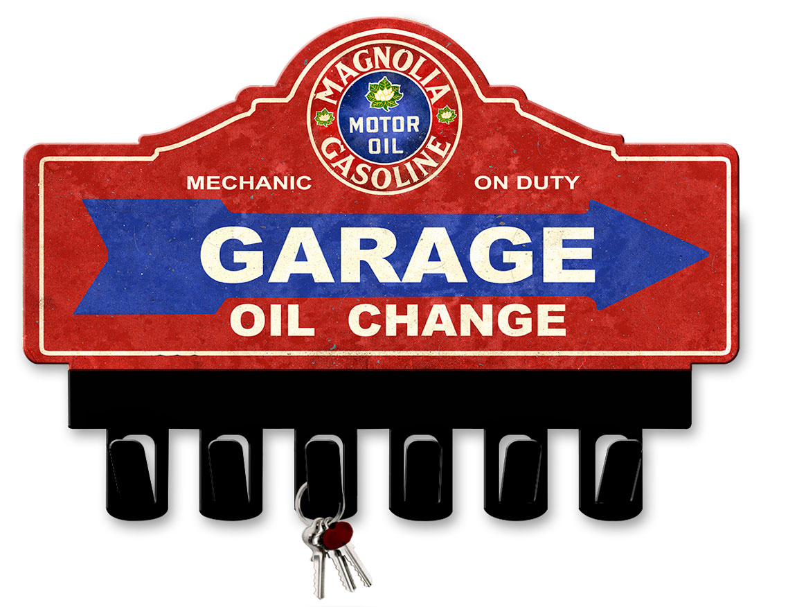 Magnolia Gasoline Key Hanger Vintage Sign, Oil & Petro, Metal Sign, Wall Art, 14 X 10 Inches