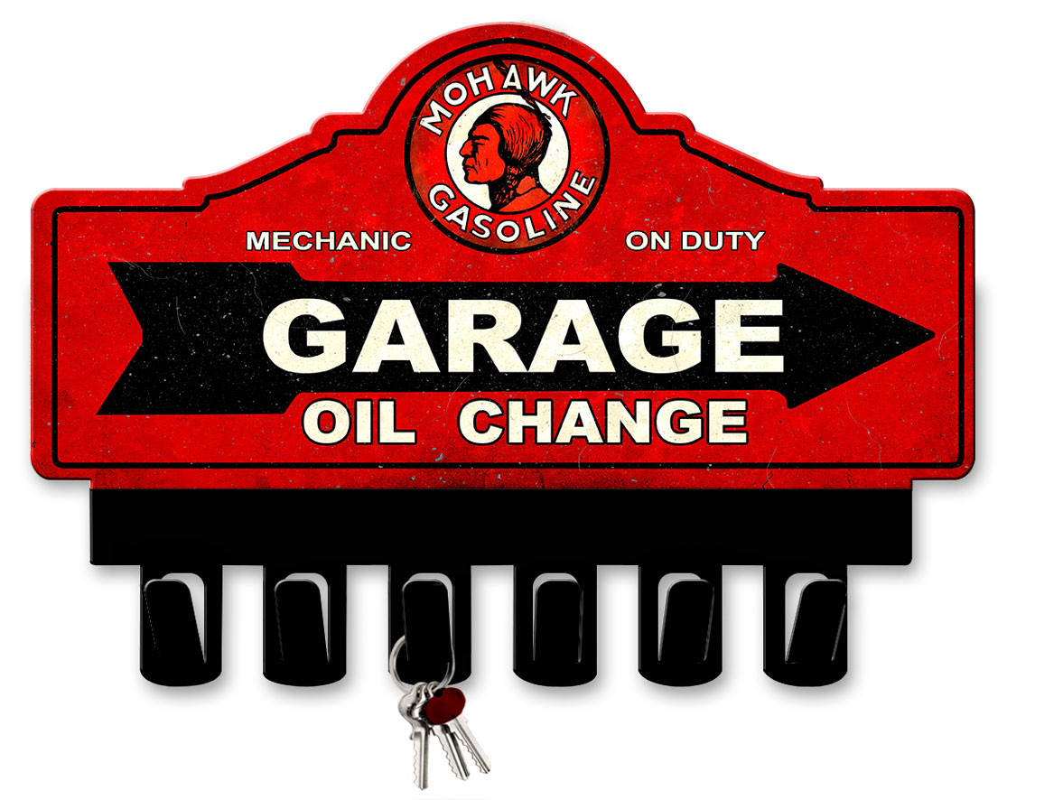 Mohawk Gasoline Key Hanger Vintage Sign, Oil & Petro, Metal Sign, Wall Art, 14 X 10 Inches