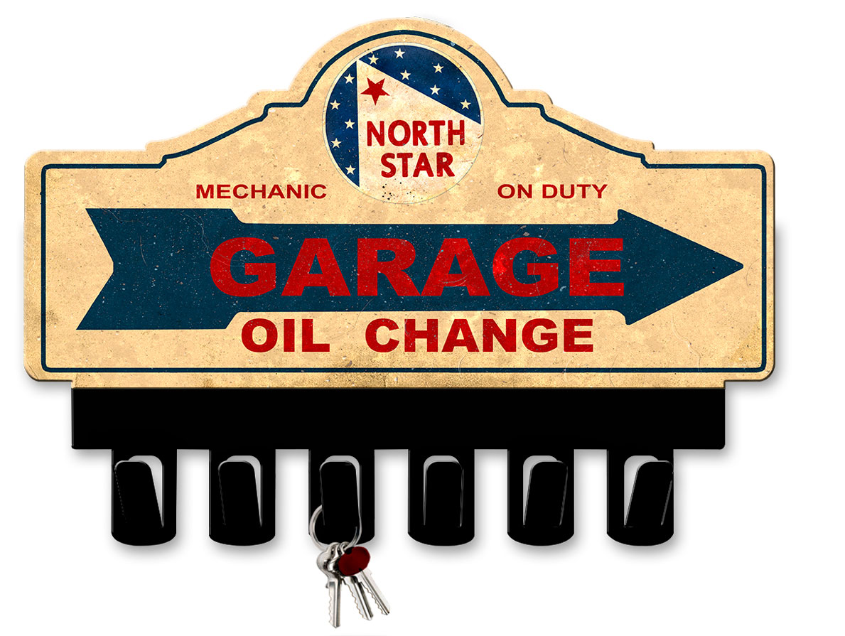 North Star Gasoline Key Hanger Vintage Sign, Oil & Petro, Metal Sign, Wall Art, 14 X 10 Inches