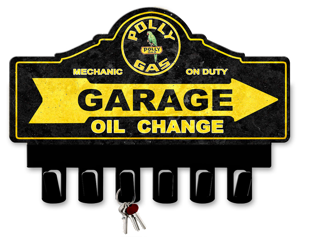 Polly Gasoline Key Hanger Vintage Sign, Oil & Petro, Metal Sign, Wall Art, 14 X 10 Inches