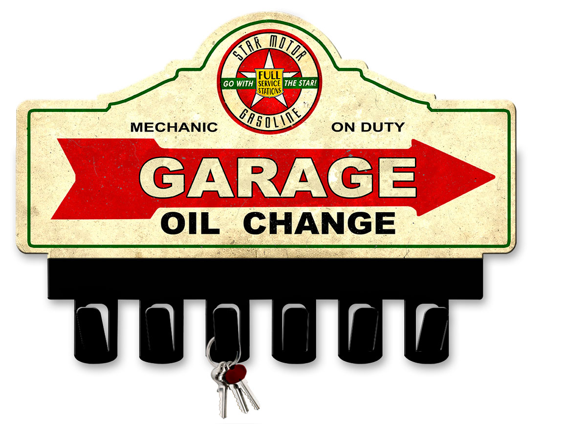 Star Motor Gasoline Key Hanger Vintage Sign, Oil & Petro, Metal Sign, Wall Art, 14 X 10 Inches