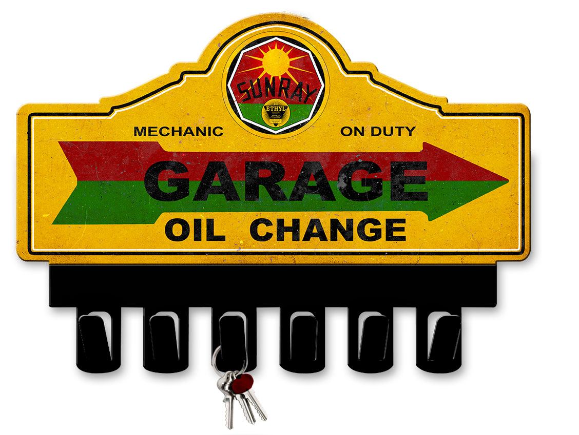 Sunray Gasoline Key Hanger Vintage Sign, Oil & Petro, Metal Sign, Wall Art, 14 X 10 Inches