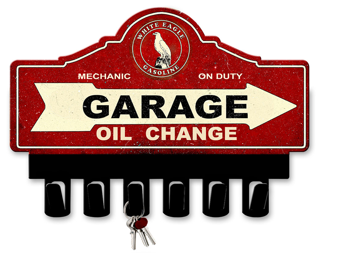 White Eagle Gasoline Key Hanger Vintage Sign, Oil & Petro, Metal Sign, Wall Art, 14 X 10 Inches