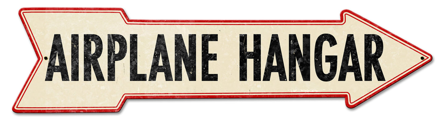 Airplane Hangar Arrow Vintage Sign, Aviation, Metal Sign, Wall Art, 34 X 8 Inches
