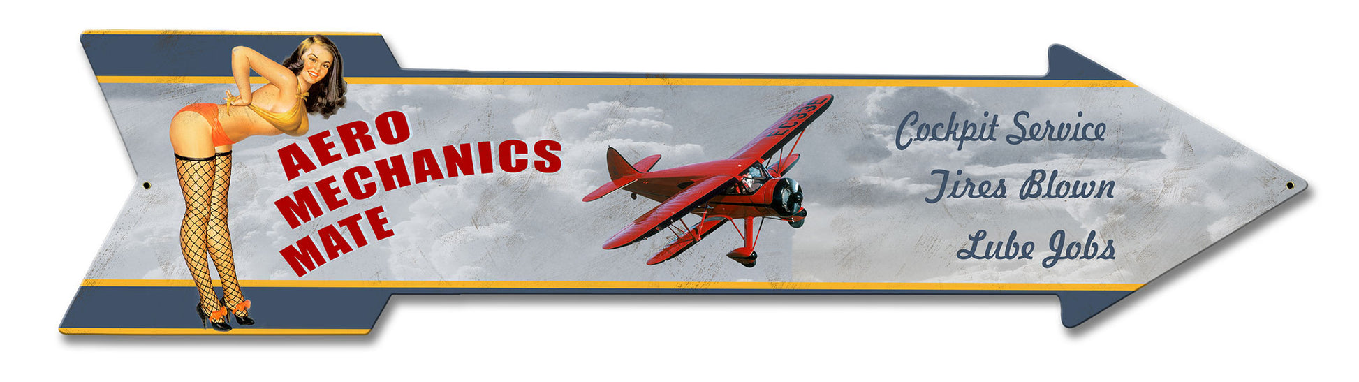 Aero Mechanics Mate Full Service Arrow Vintage Sign, Aviation, Metal Sign, Wall Art, 34 X 8 Inches