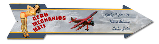 Aero Mechanics Mate Full Service Arrow Vintage Sign, Aviation, Metal Sign, Wall Art, 34 X 8 Inches