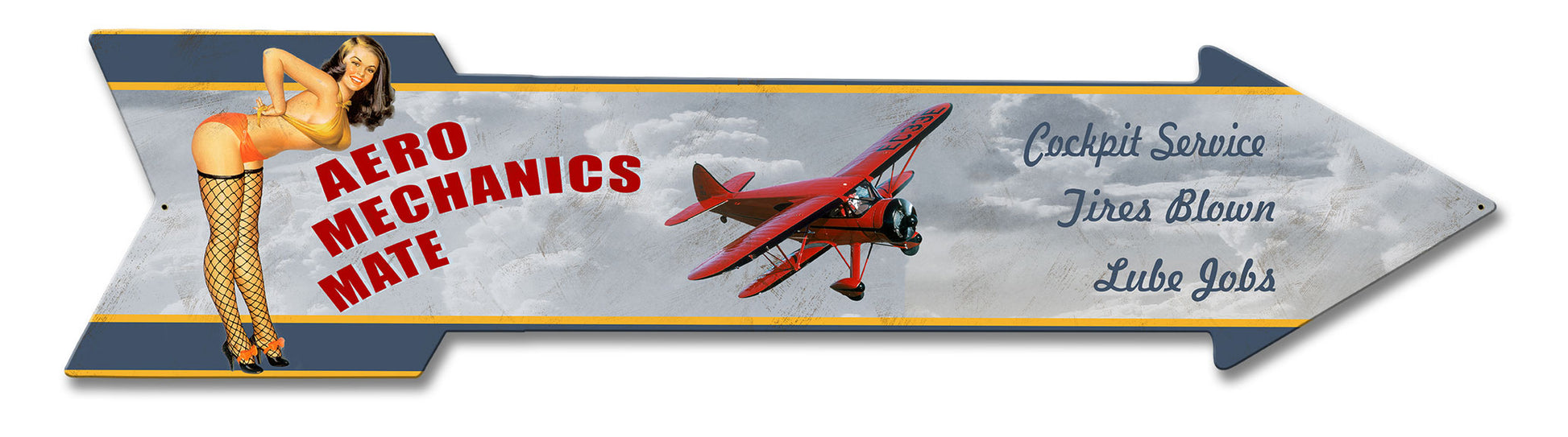 Aero Mechanics Mate Full Service Arrow Vintage Sign, Aviation, Metal Sign, Wall Art, 30 X 7 Inches