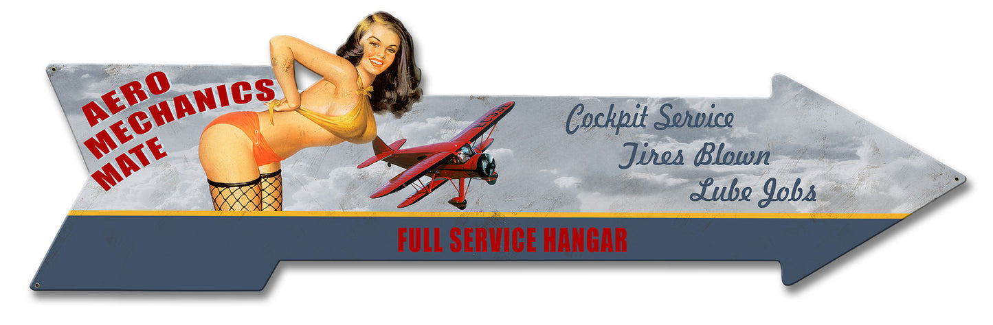 Aero Mechanics Arrow Vintage Sign, Aviation, Metal Sign, Wall Art, 29 X 8 Inches