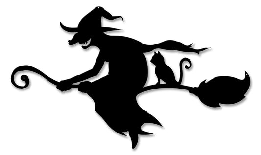 Witch and Cat Broom Silhouette Vintage Sign, Halloween, Metal Sign, Wall Art, 22 X 13 Inches