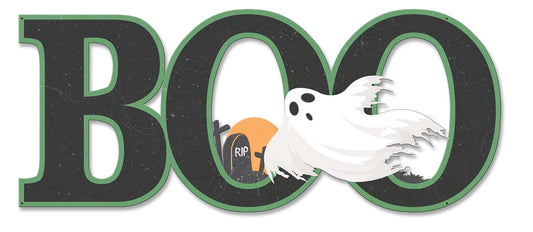 BOO Ghost Large Vintage Sign, Halloween, Metal Sign, Wall Art, 27 X 11 Inches