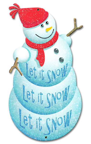 Let It Snow Snowman Vintage Sign, Seasonal, Metal Sign, Wall Art, 12 X 20 Inches