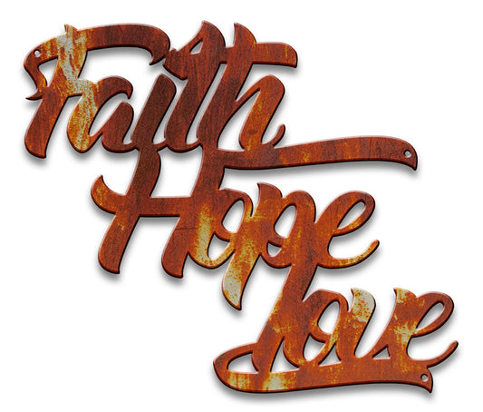 Faith Hope Love Vintage Sign, Ocean and Beach, Metal Sign, Wall Art, 14 X 12 Inches