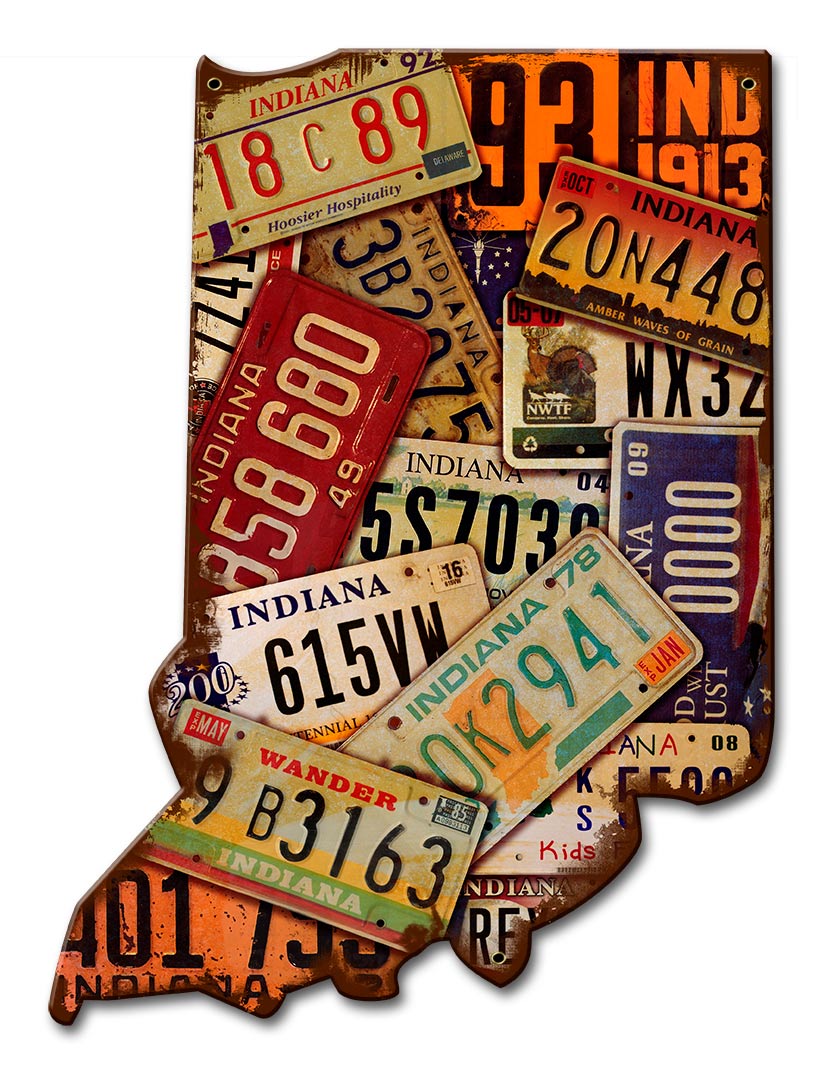 Indiana License Plates Vintage Sign, License Plates, Metal Sign, Wall Art, 10 X 13 Inches